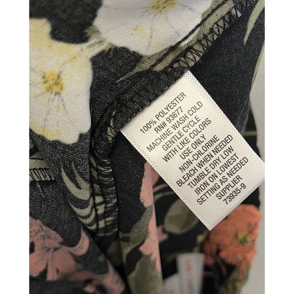 Liz Claiborne | Hawaiian Black Floral Wide Leg Pants Size 4 Gaucho Palazzo Crop - Picture 5 of 5